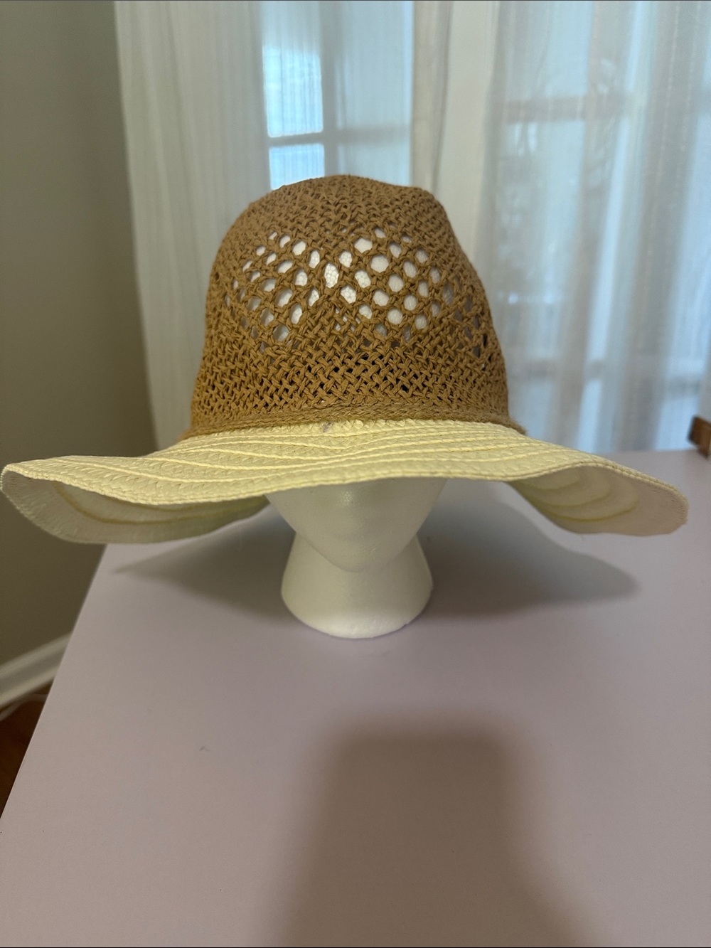 David and Young Cream and Black Packable Straw Sun Hat